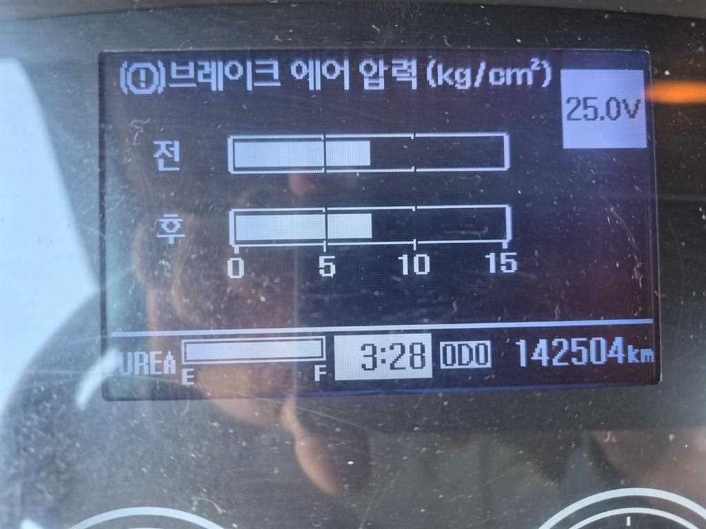 현대 메가트럭 5톤 음식물수거차 2021년식 계기판 주행거리와 에어 압력